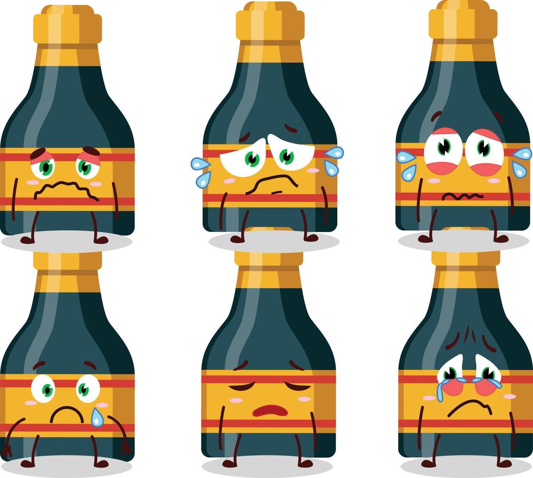 Wine bottle cartoon character with sad expression vector