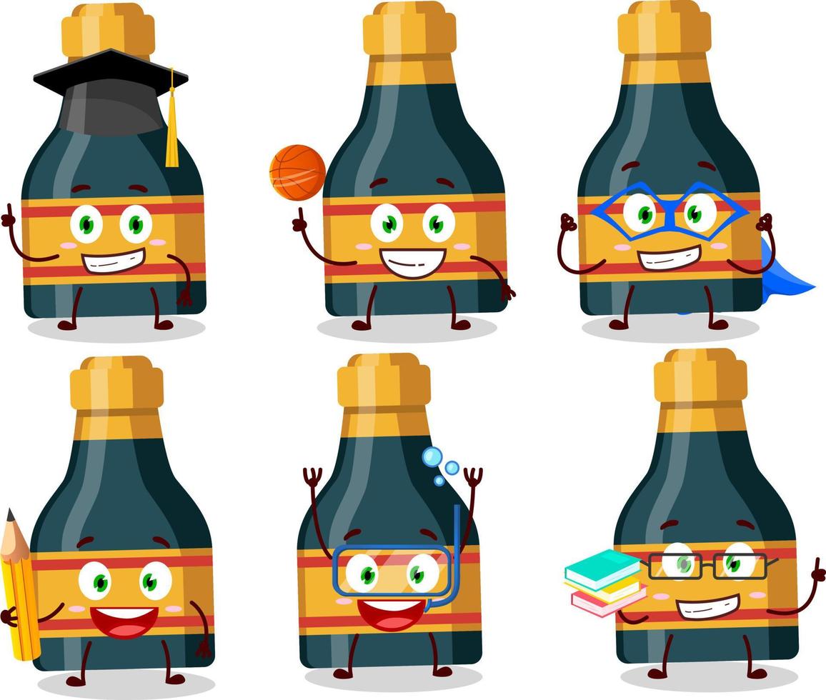 School student of wine bottle cartoon character with various expressions vector
