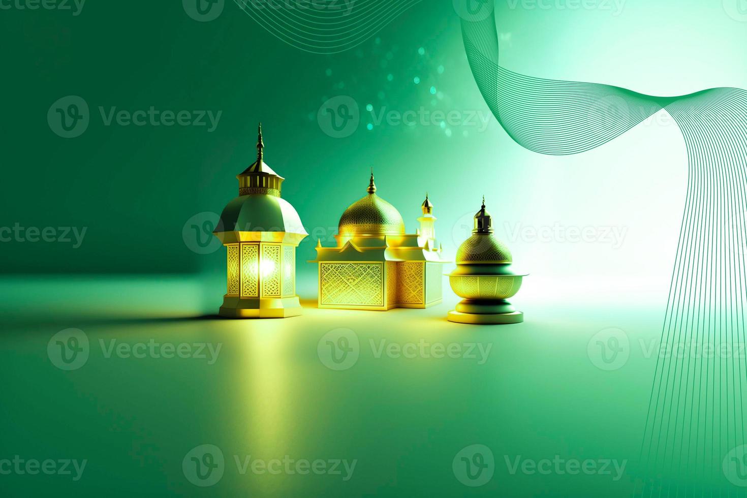 Ramadán kareem 3d mezquita y lámpara imagen para social medios de comunicación bandera diseño foto