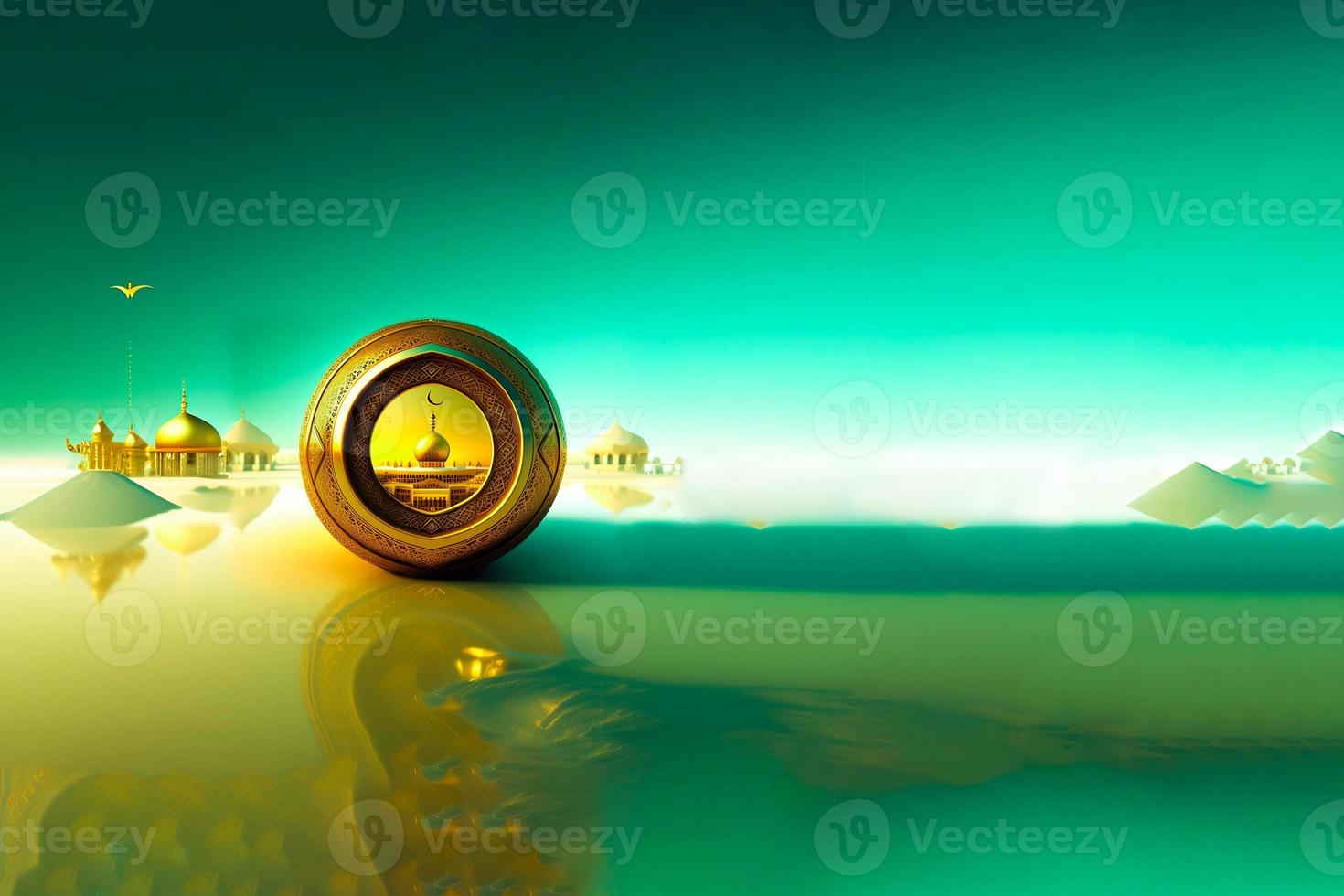 Ramadan Kareem 3d Mosque and lamp Image for  social media banner design photo