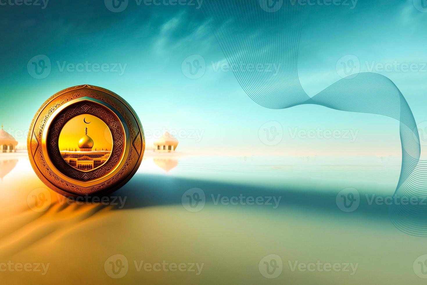 Ramadan Kareem 3d Mosque and lamp Image for  social media banner design photo