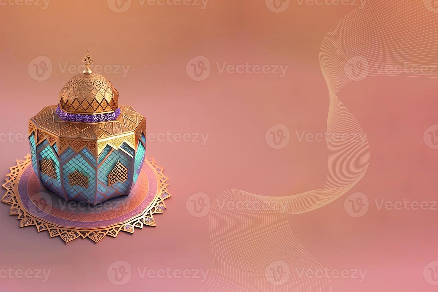 Ramadán kareem 3d mezquita y lámpara imagen para social medios de comunicación bandera diseño foto