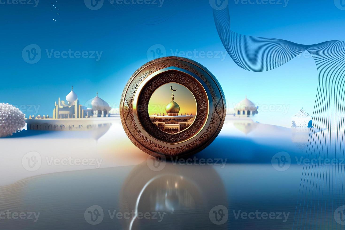 Ramadan Kareem 3d Mosque and lamp Image for  social media banner design photo