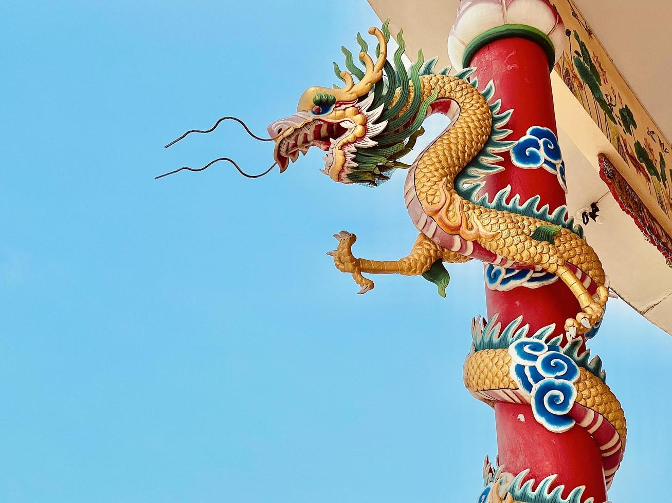 Dragon statue,  dragon symbol, dragon Chinese, is a beautiful Thai and Chinese architecture of shrine, temple. A symbol of good luck and prosperity during the Chinese New Year celebrations. photo