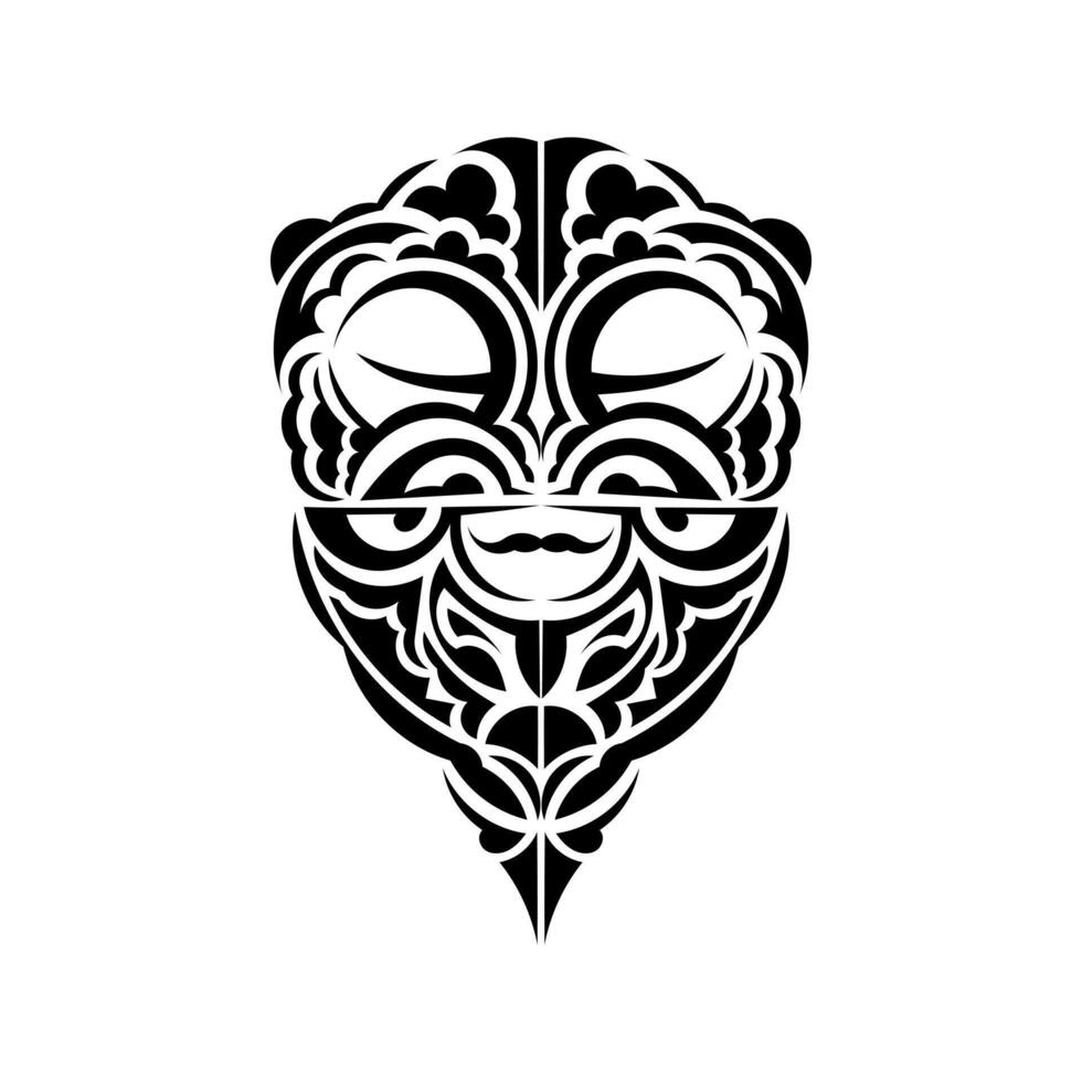 Masks of gods in ornamental style. Polynesian tribal patterns. Suitable for prints. Isolated. Black ornament, illustration. vector