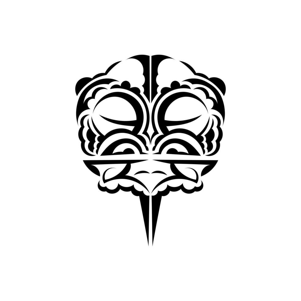 Viking faces in ornamental style. Hawaiian tribal patterns. Suitable for prints. Isolated. Black ornament, . vector