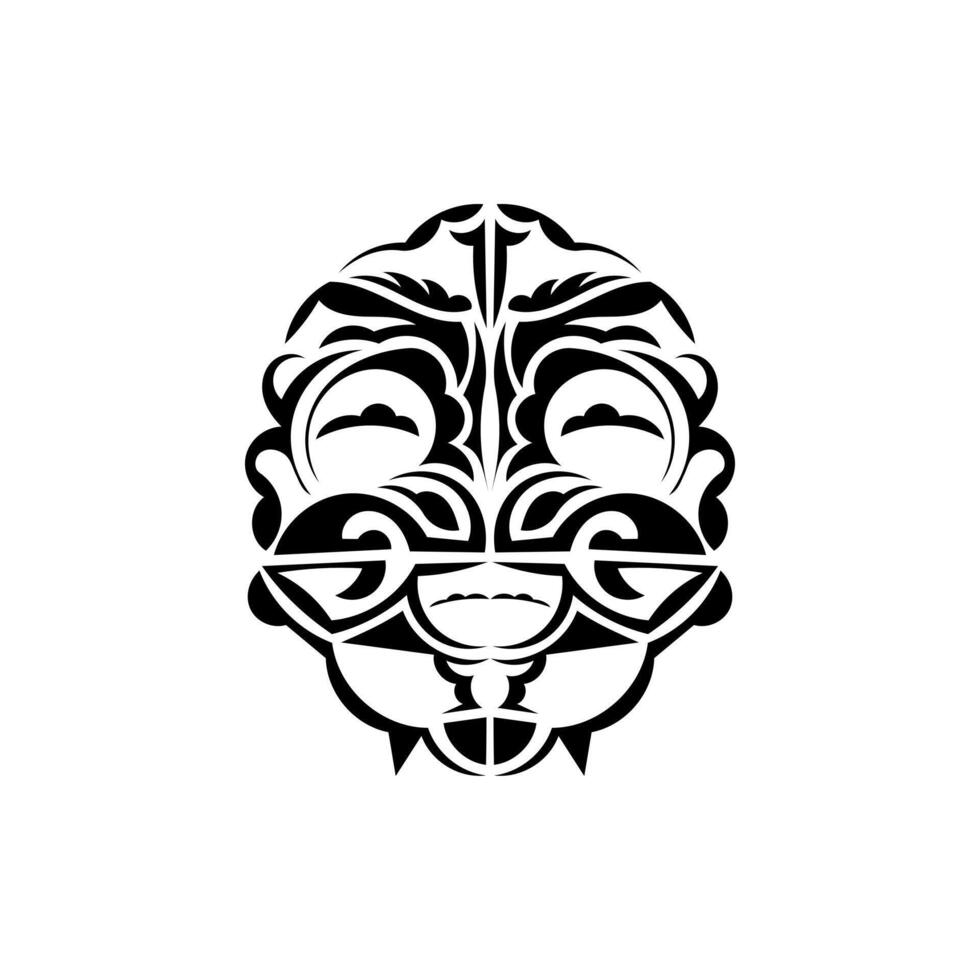 Ornamental faces. Hawaiian tribal patterns. Suitable for tattoos. Isolated. Black ornament, vector illustration.