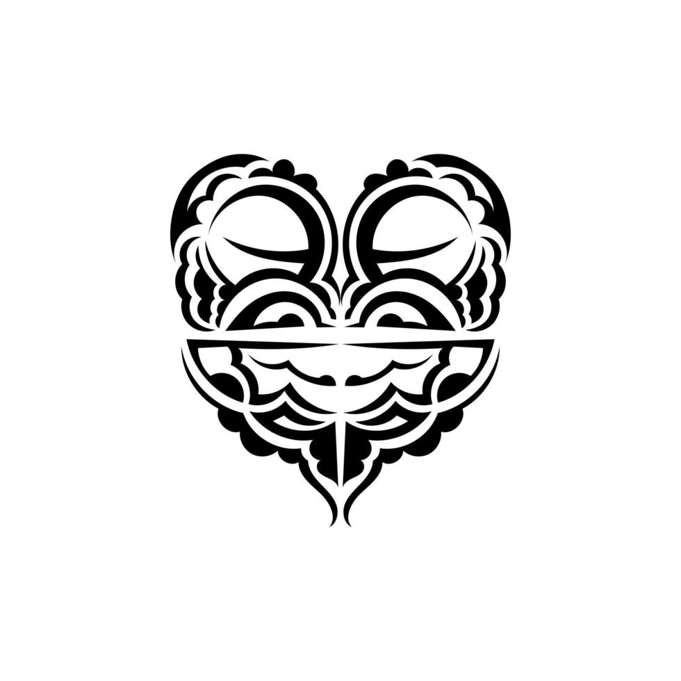 Viking faces in ornamental style. Hawaiian tribal patterns. Suitable for tattoos. Isolated. Black ornament, vector illustration.