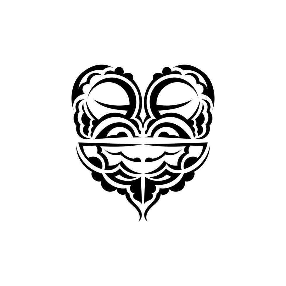 Viking faces in ornamental style. Hawaiian tribal patterns. Suitable for tattoos. Isolated. Black ornament, illustration. vector