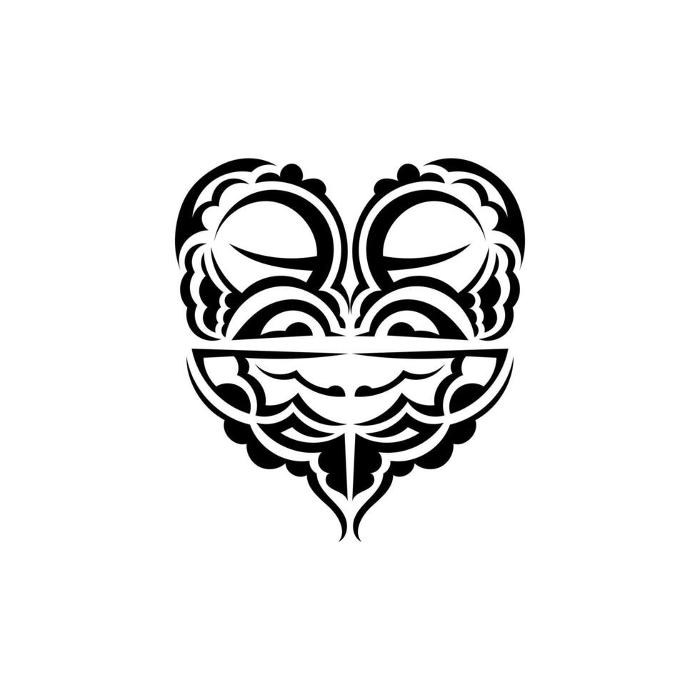 Viking faces in ornamental style. Hawaiian tribal patterns. Suitable for tattoos. Isolated. Black ornament, vector illustration.