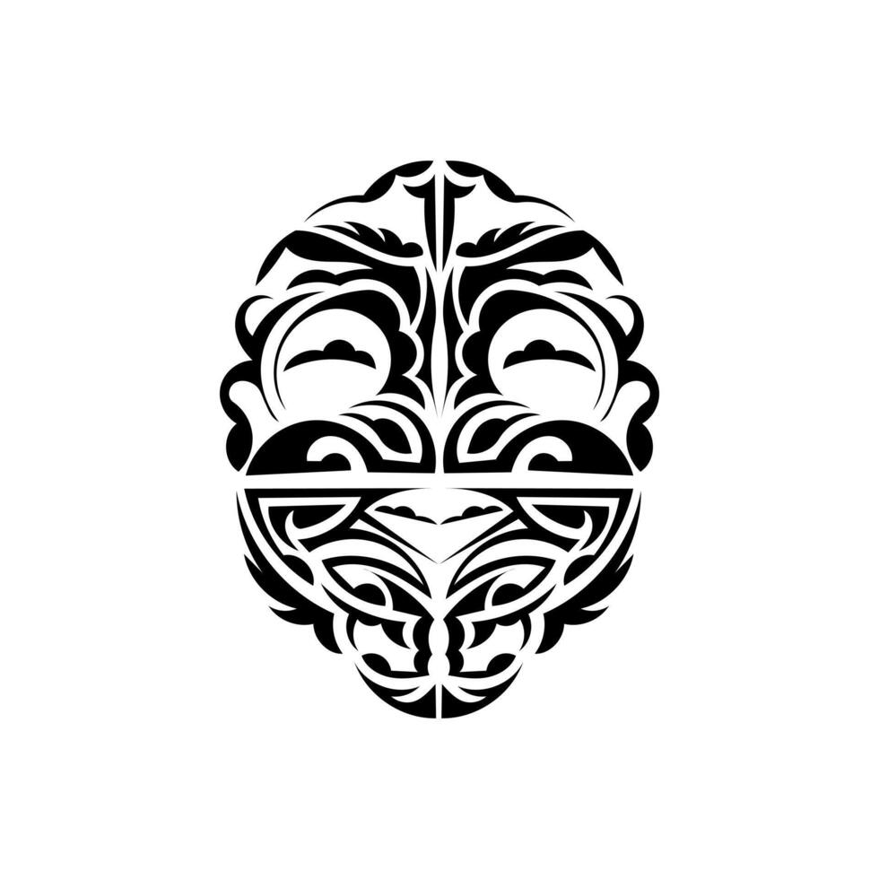 Viking faces in ornamental style. Hawaiian tribal patterns. Suitable for prints. Isolated on white background. Vector illustration.