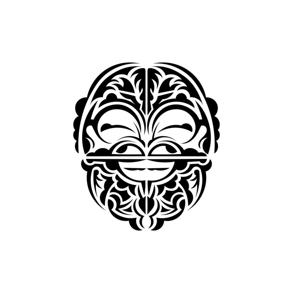 Viking faces in ornamental style. Maori tribal patterns. Suitable for prints. Isolated. Black ornament, . vector