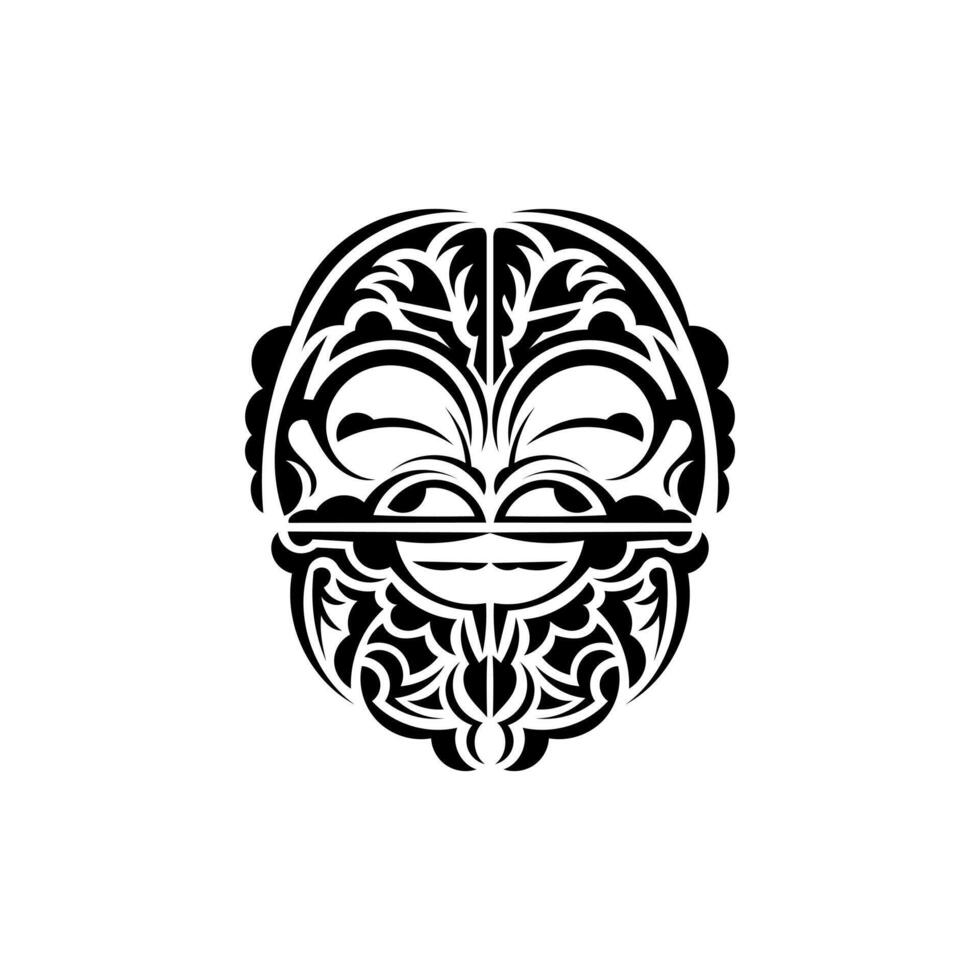 Viking faces in ornamental style. Maori tribal patterns. Suitable for prints. Isolated. Black ornament, vector. vector