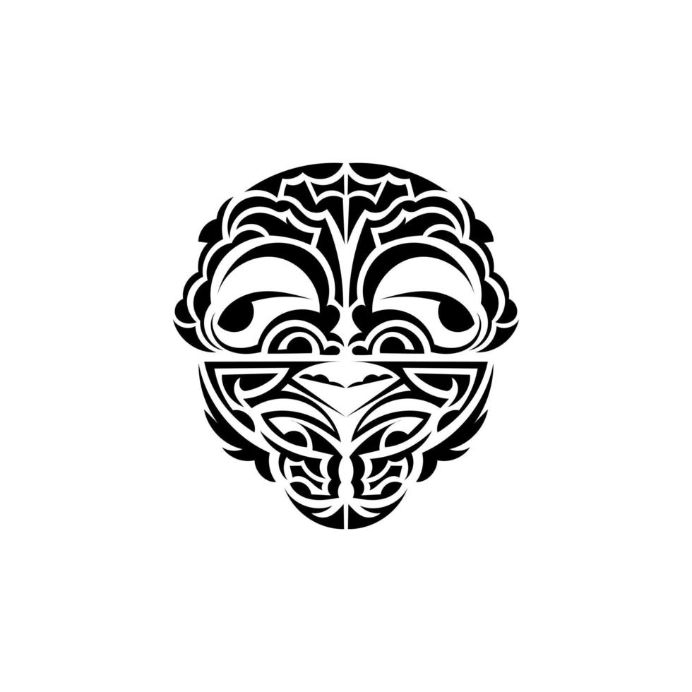 Viking faces in ornamental style. Polynesian tribal patterns. Suitable for tattoos. Isolated. Black ornament, vector illustration.
