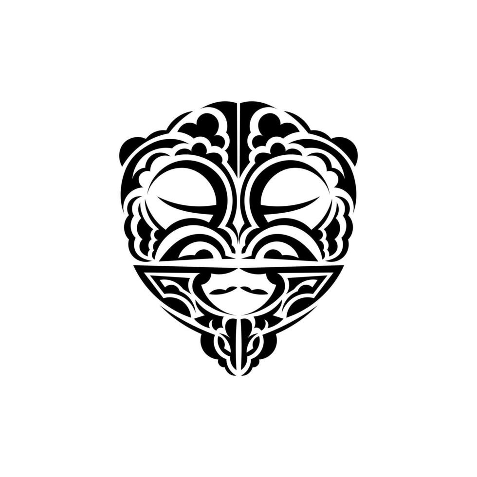 Ornamental faces. Polynesian tribal patterns. Suitable for tattoos. Isolated on white background. Black ornament, vector illustration.