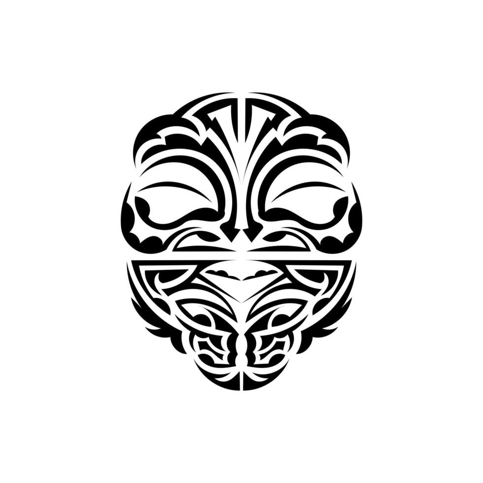 Viking faces in ornamental style. Hawaiian tribal patterns. Suitable for tattoos. Isolated on white background. Black ornament, illustration. vector