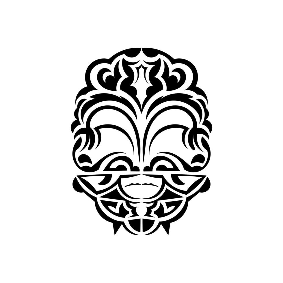 Ornamental faces. Polynesian tribal patterns. Suitable for prints. Isolated on white background. Black ornament, vector illustration.