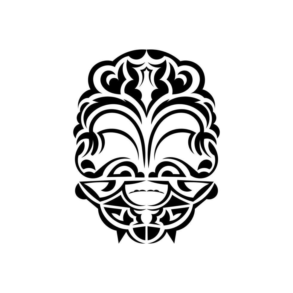 Ornamental faces. Polynesian tribal patterns. Suitable for prints. Isolated on white background. Black ornament, vector illustration.