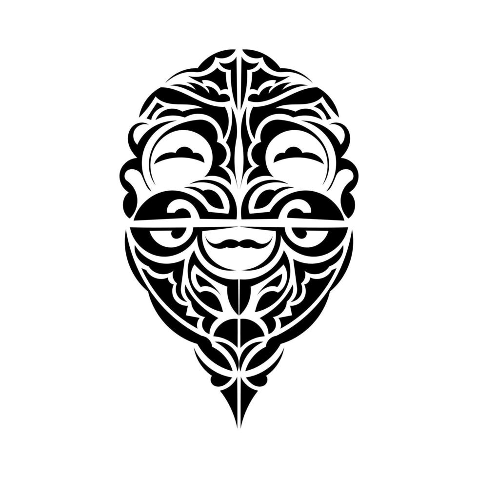 Viking faces in ornamental style. Maori tribal patterns. Suitable for prints. Isolated on white background. Black ornament, vector illustration.