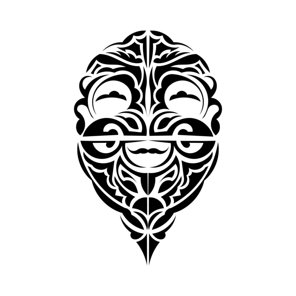 Viking faces in ornamental style. Maori tribal patterns. Suitable for prints. Isolated on white background. Black ornament, vector illustration.