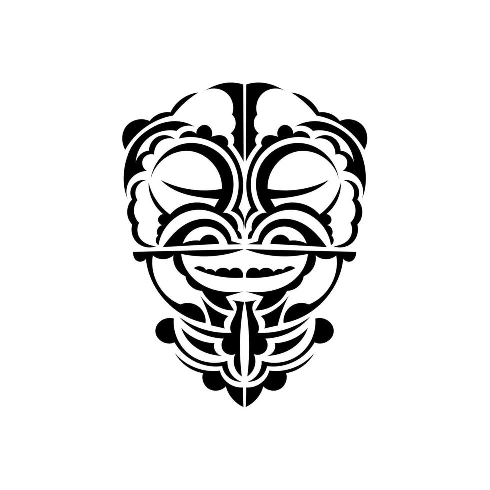 Viking faces in ornamental style. Maori tribal patterns. Suitable for tattoos. Isolated on white background. Vector illustration.