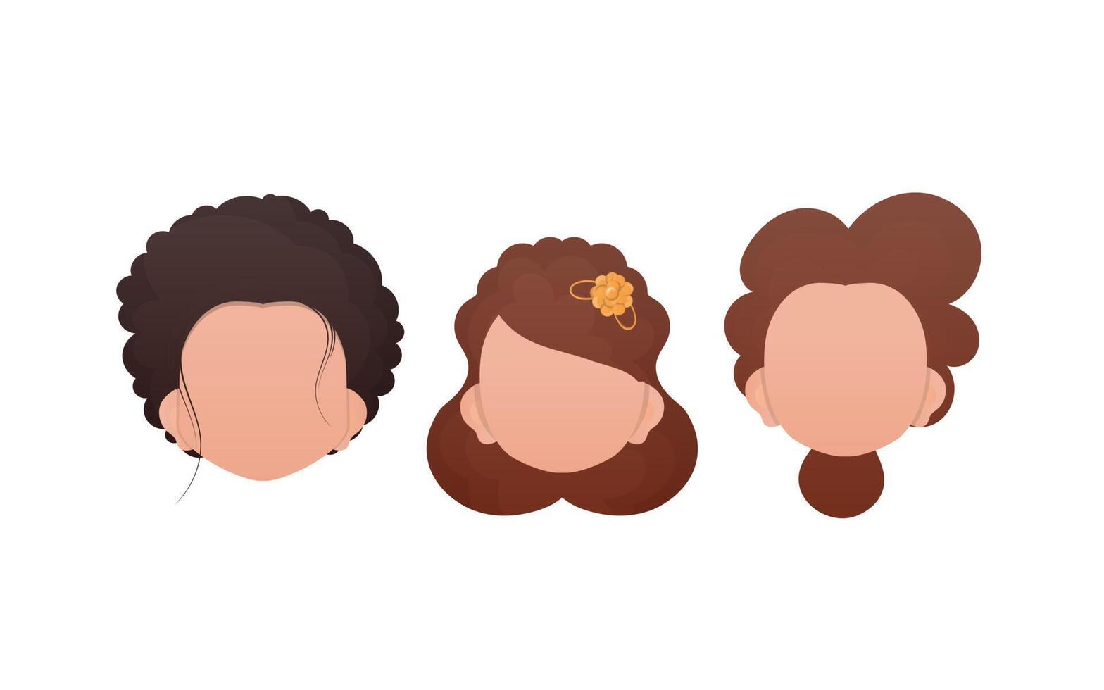 Set of girls faces isolated on white background. Cartoon style. illustration. vector