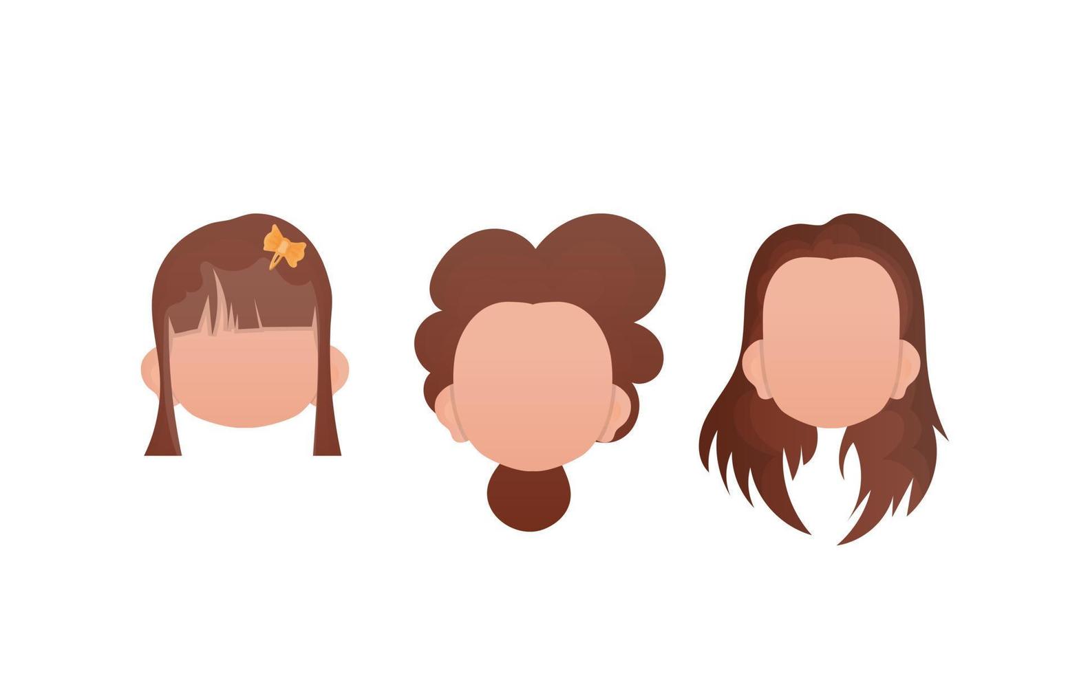 conjunto de bebé muchachas caras aislado en blanco antecedentes. dibujos animados estilo. vector ilustración.