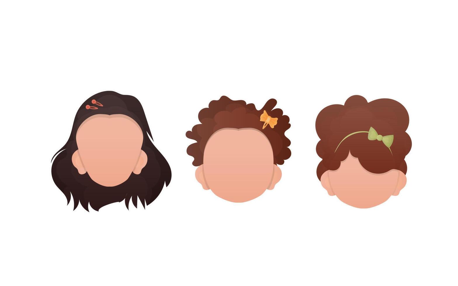 Set of baby girls faces isolated on white background. Cartoon style. illustration. vector