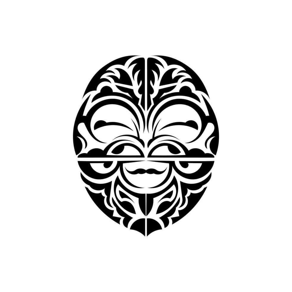 Ornamental faces. Hawaiian tribal patterns. Suitable for tattoos. Isolated on white background. Black ornament, illustration. vector