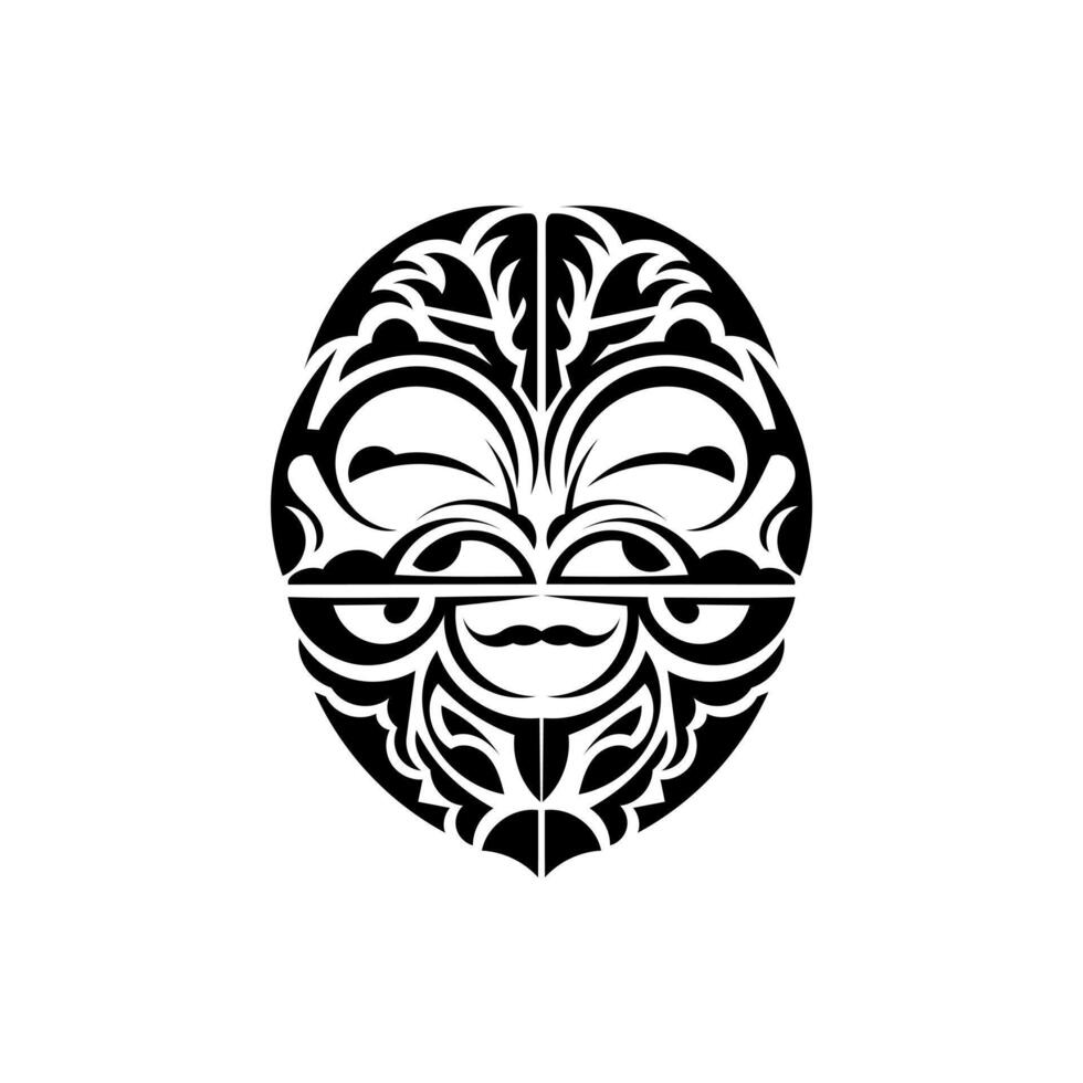 Ornamental faces. Hawaiian tribal patterns. Suitable for tattoos. Isolated on white background. Black ornament, vector illustration.