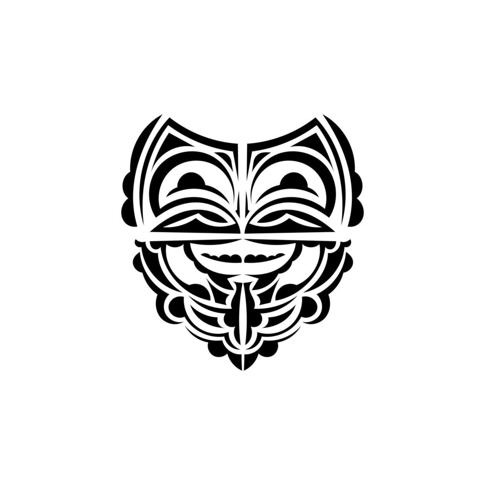 Viking faces in ornamental style. Polynesian tribal patterns. Suitable for tattoos. Isolated on white background. Black ornament, vector illustration.