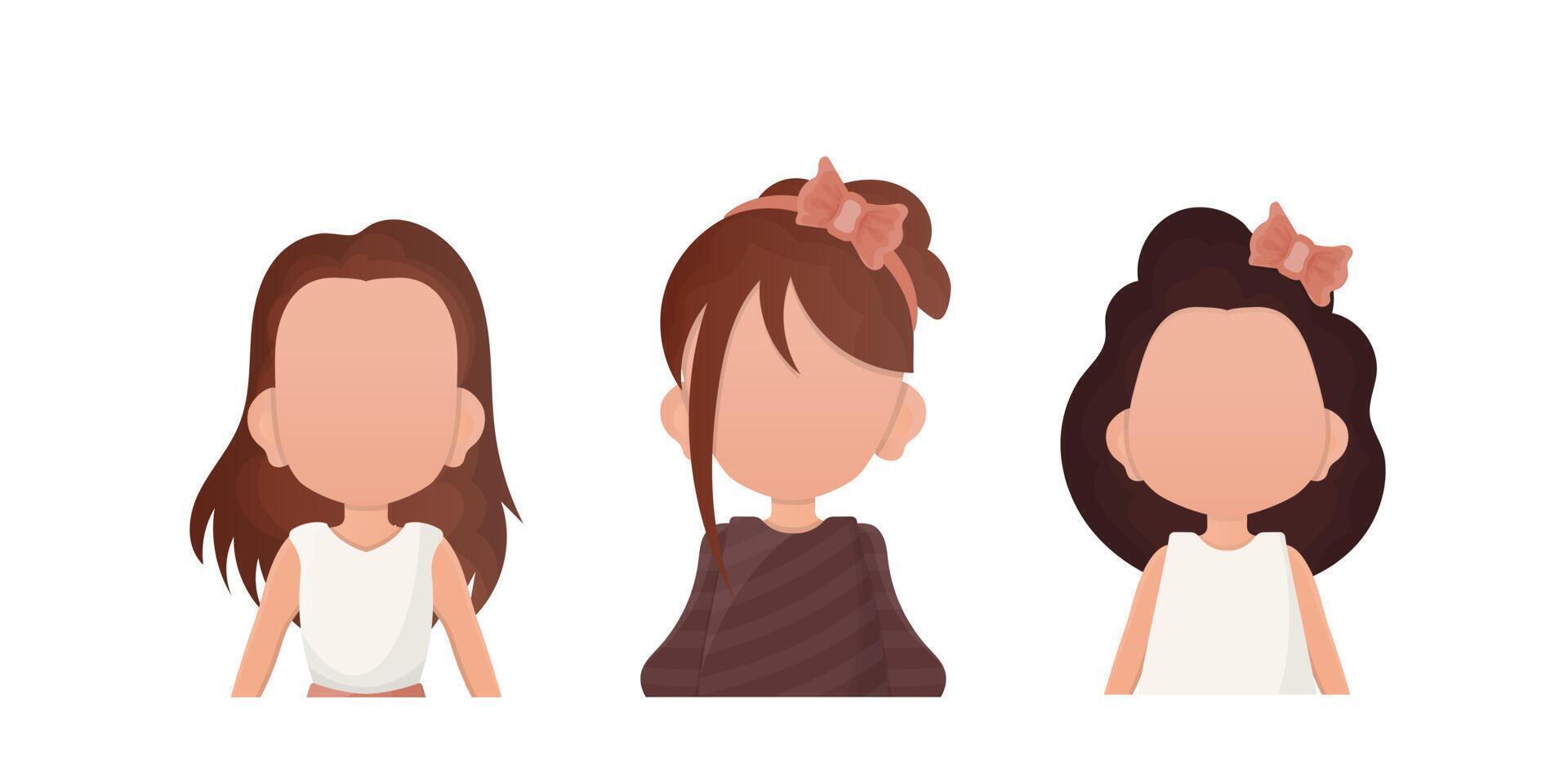 A set of little girls is depicted waist high. Isolated. . vector