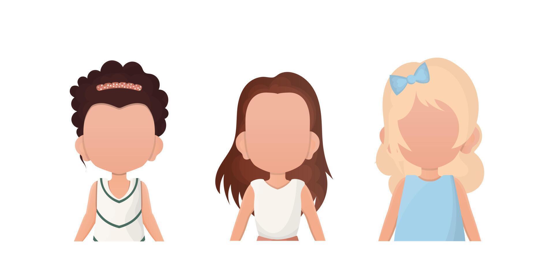 A set of cute girls is depicted waist high. Isolated on white background. . vector