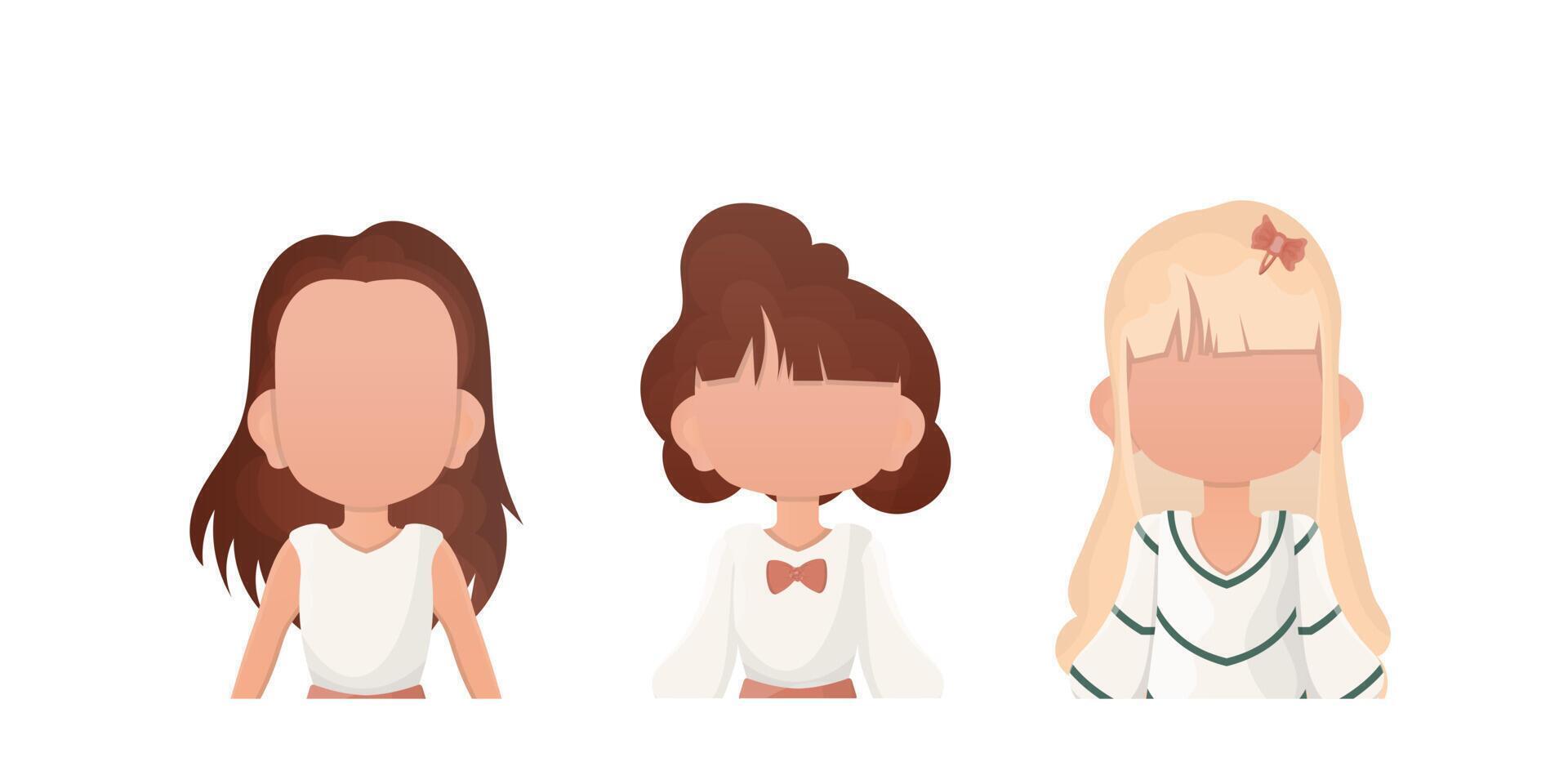 conjunto pequeño muchachas niño es representado cintura alto. aislado en blanco antecedentes. vector ilustración.