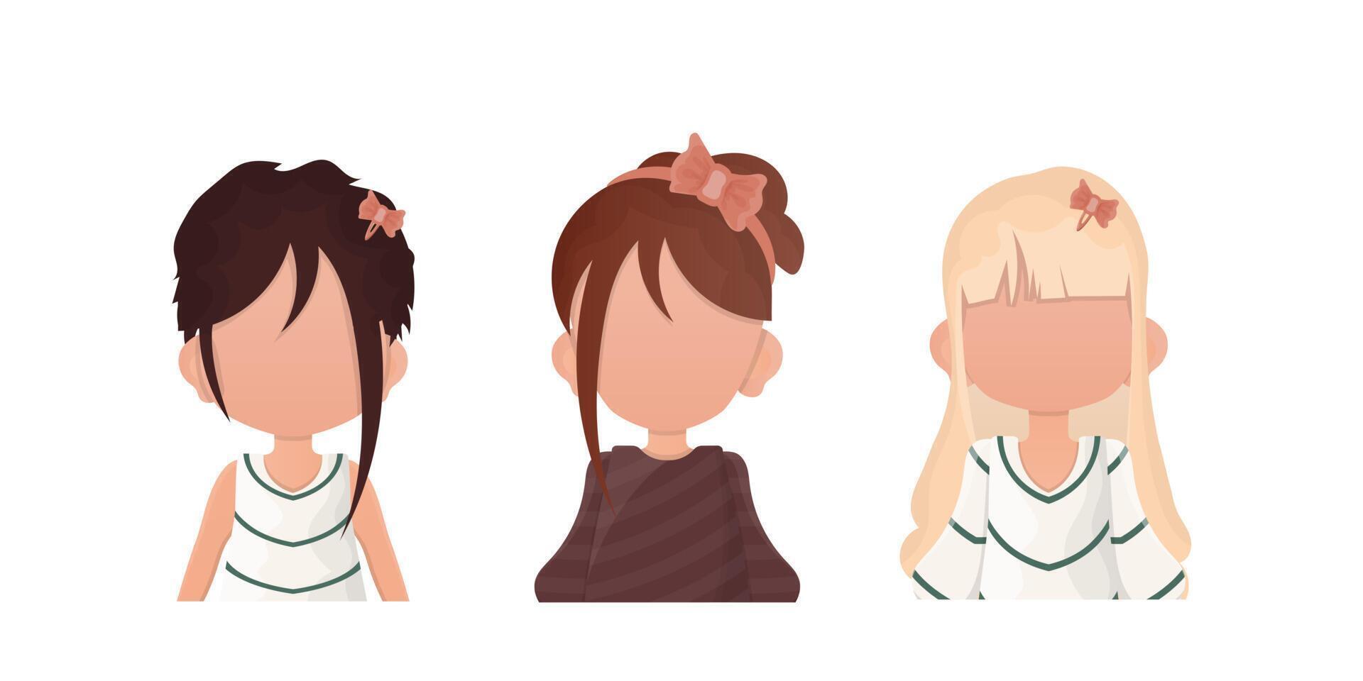 A set of cute girls is depicted waist high. Isolated. Vector illustration.