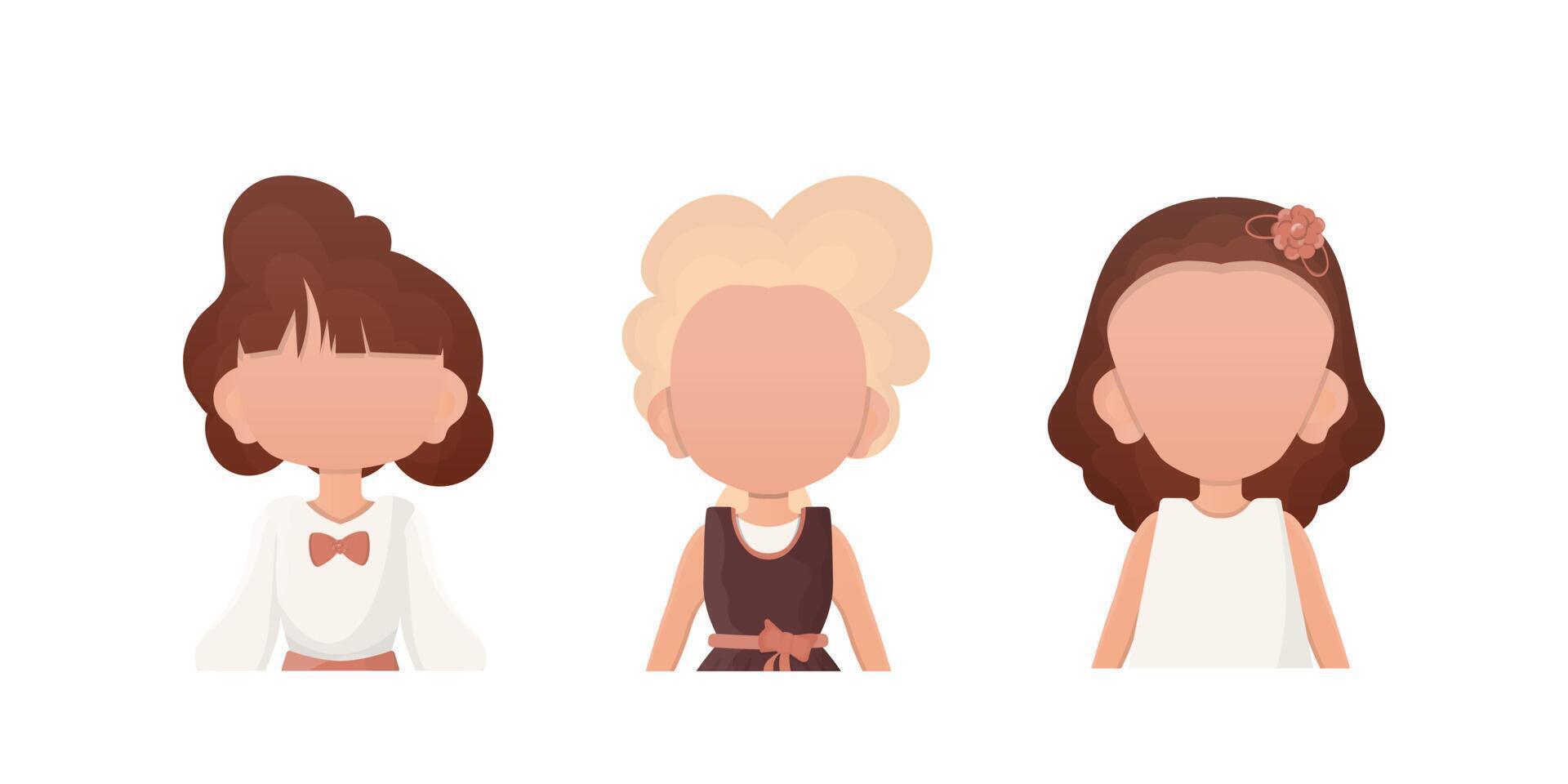 Set Little girls child is depicted waist high. Cartoon style. illustration. vector