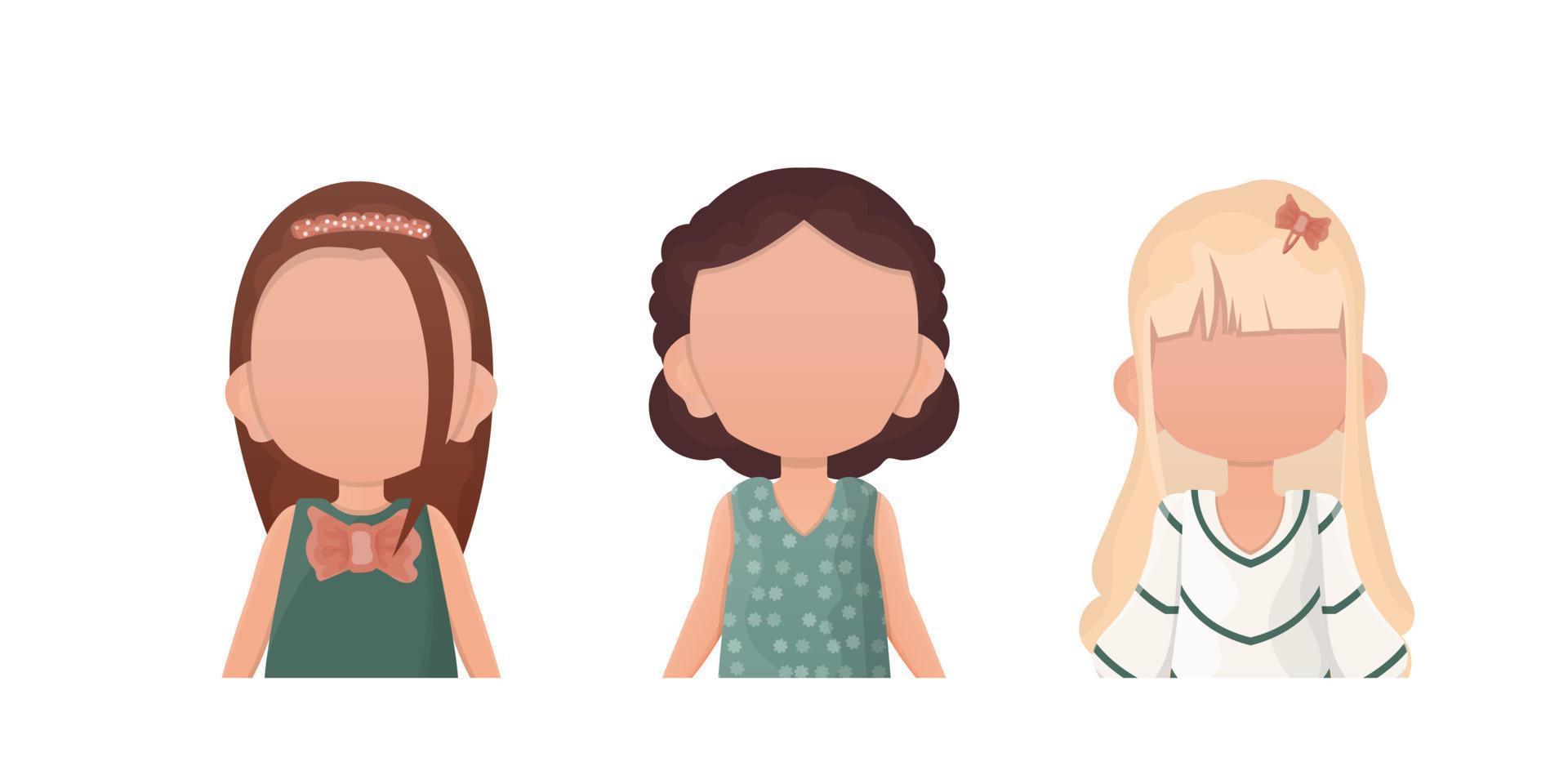 A set of cute baby girls is depicted waist high. Cartoon style. Vector. vector