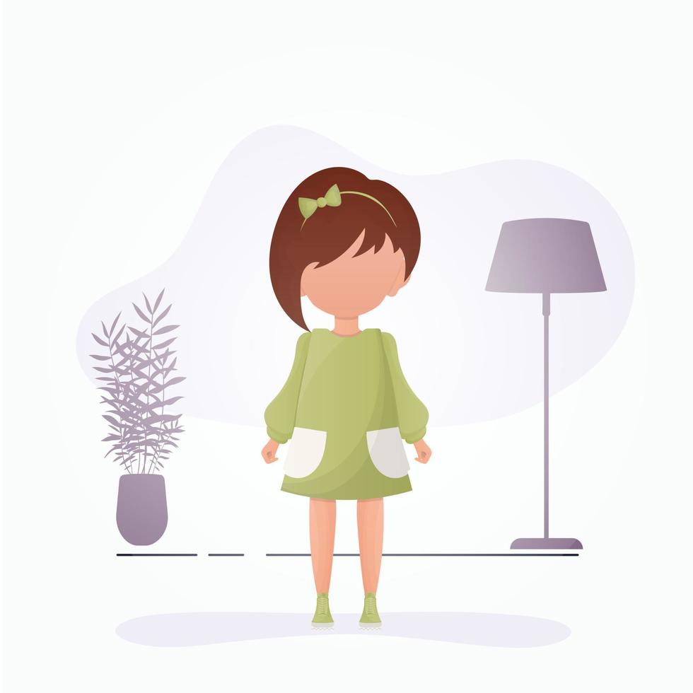 Cute girl in cartoon style. Poster with a teenage girl who is depicted in full growth. Vector illustration.