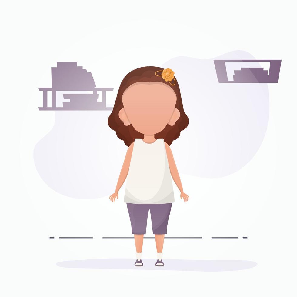 Cute girl in flat style. Poster with a teenage girl who is depicted in full growth. Vector. vector