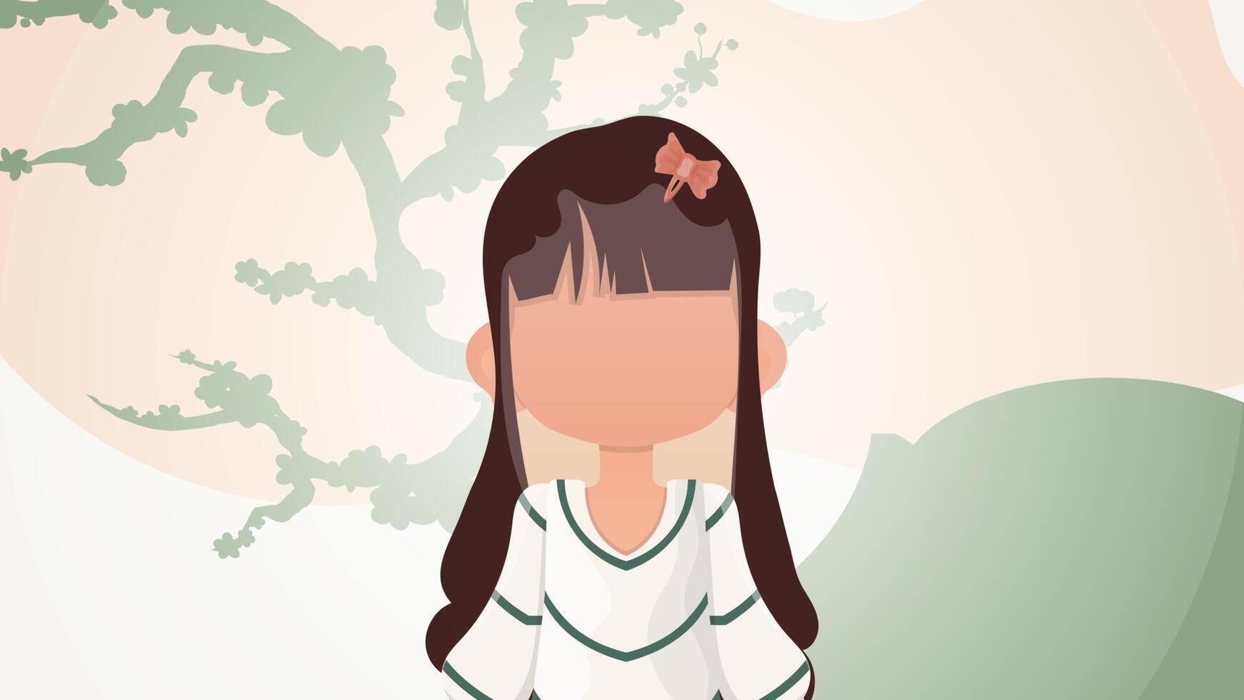 Cute baby girl in flat style. Poster with a teenage girl. illustration. vector