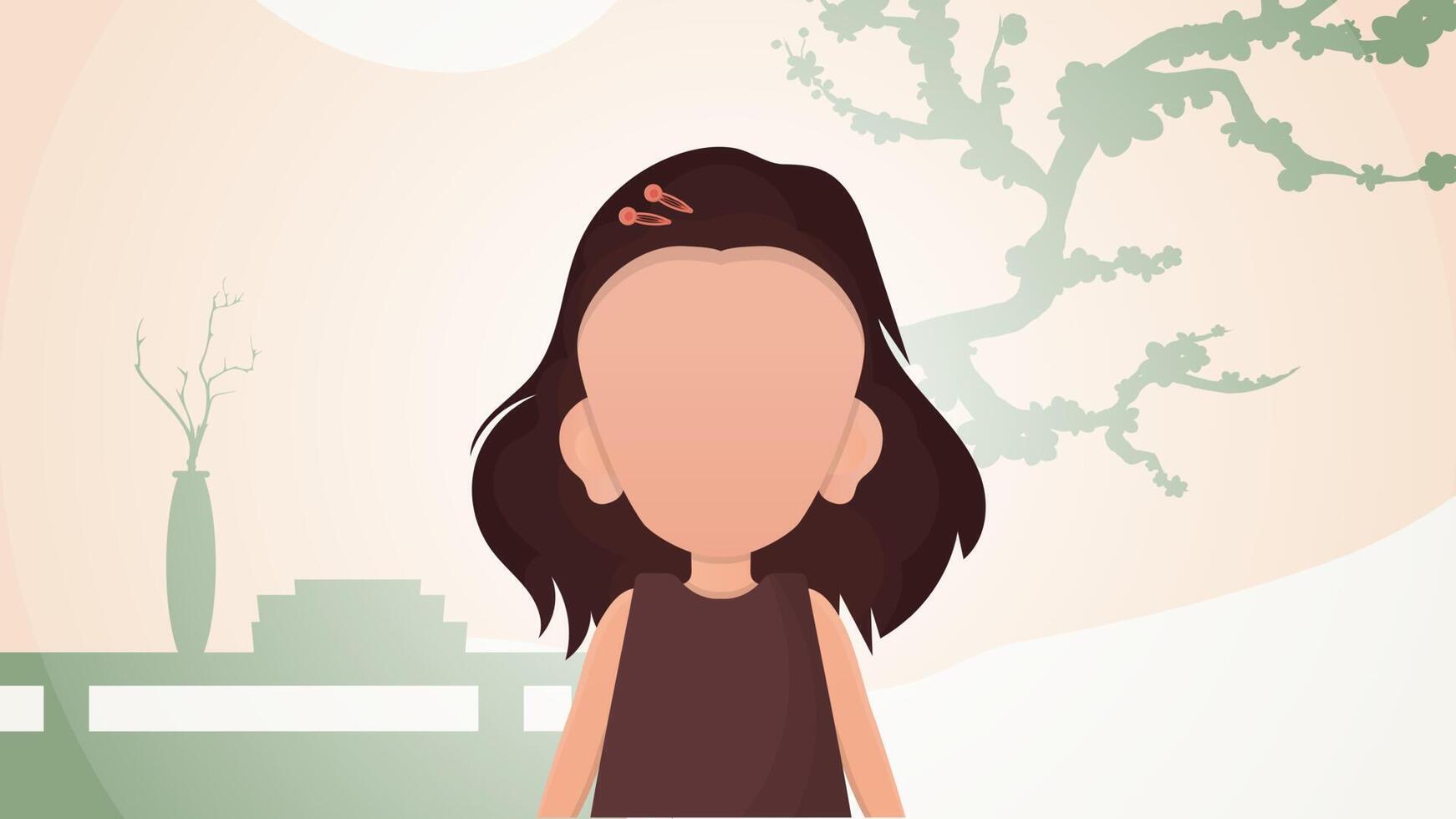 linda bebé niña en dibujos animados estilo. póster con un Adolescente muchacha. vector ilustración.