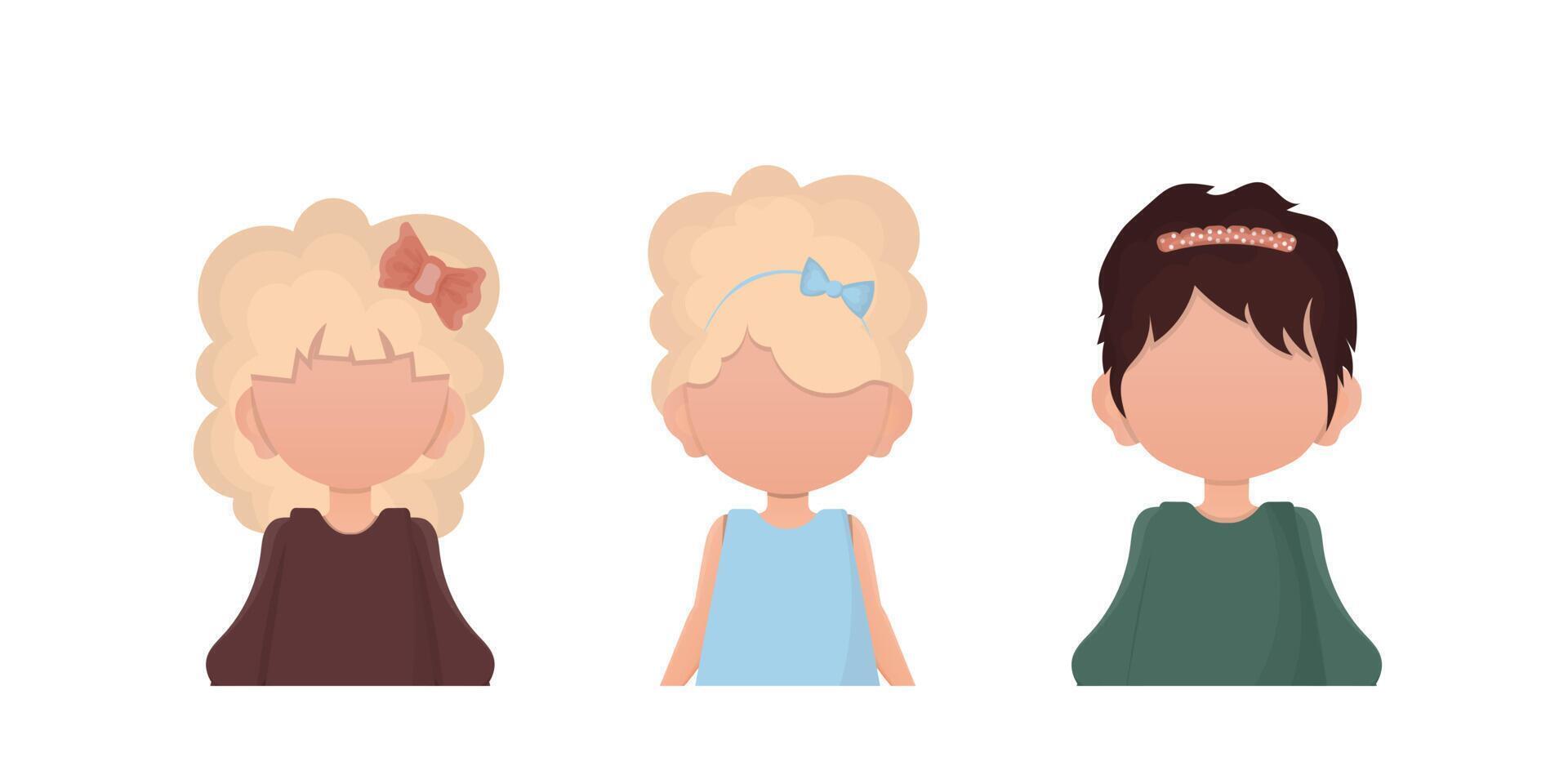 A set of cute baby girls is depicted waist high. Isolated. . vector