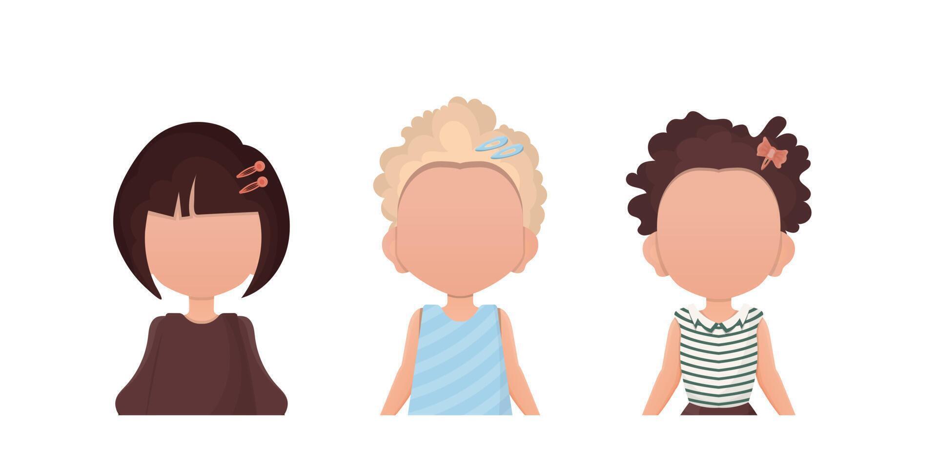 A set of cute baby girls is depicted waist high. Isolated. illustration. vector