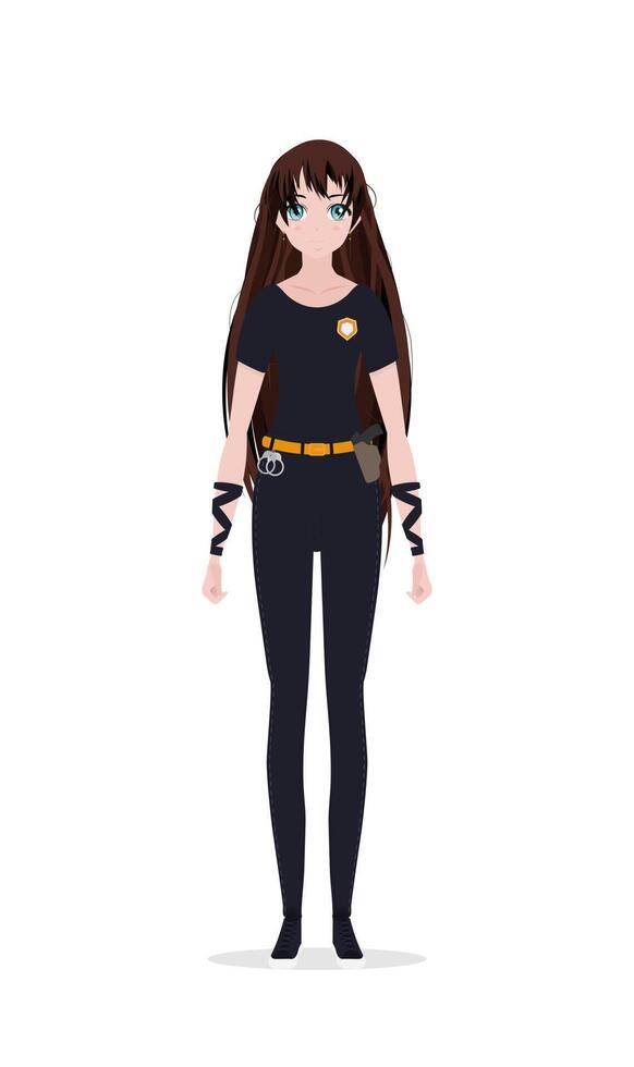 hermosa mujer policía en uniforme. vector ilustración. aislado en blanco antecedentes.