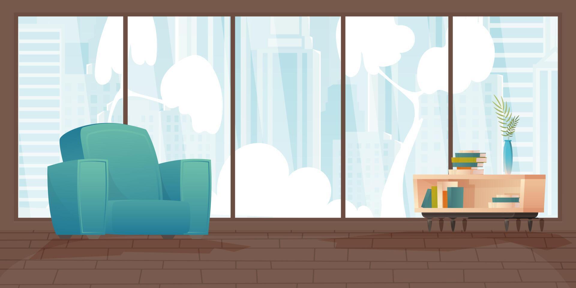 Room With a large panoramic window for your scenes. Cute illustration in flat style. vector