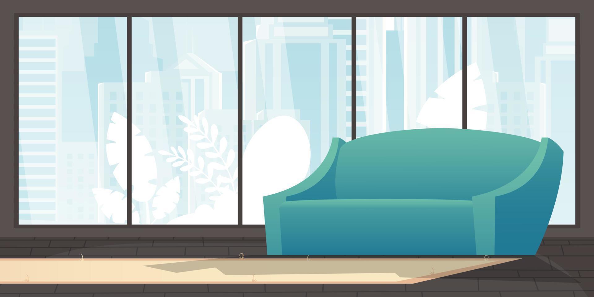 habitación con un grande panorámico ventana para tu escenas vector ilustración en un plano estilo.