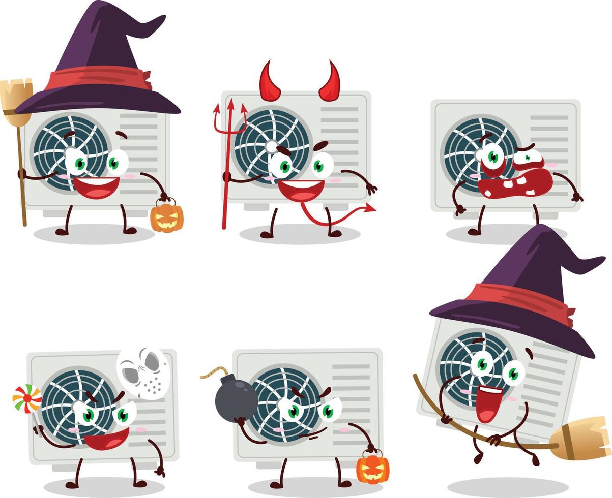 Halloween expression emoticons with cartoon character of air conditioner vector