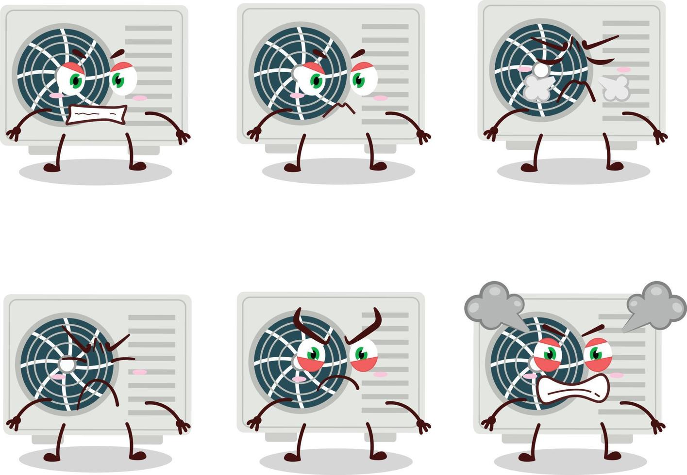 aire acondicionador dibujos animados personaje con varios enojado expresiones vector