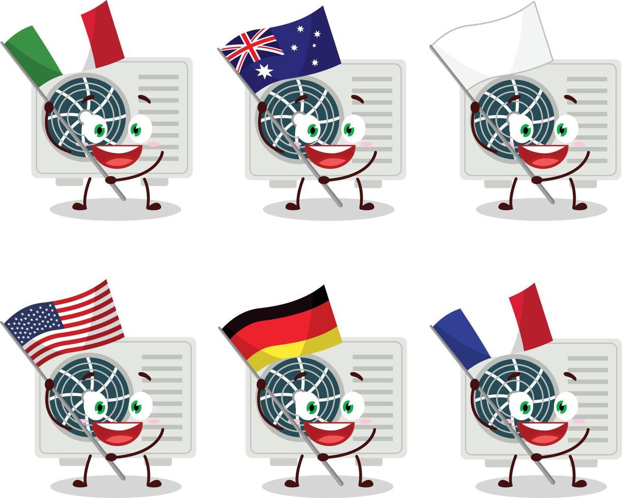 aire acondicionador dibujos animados personaje traer el banderas de varios países vector