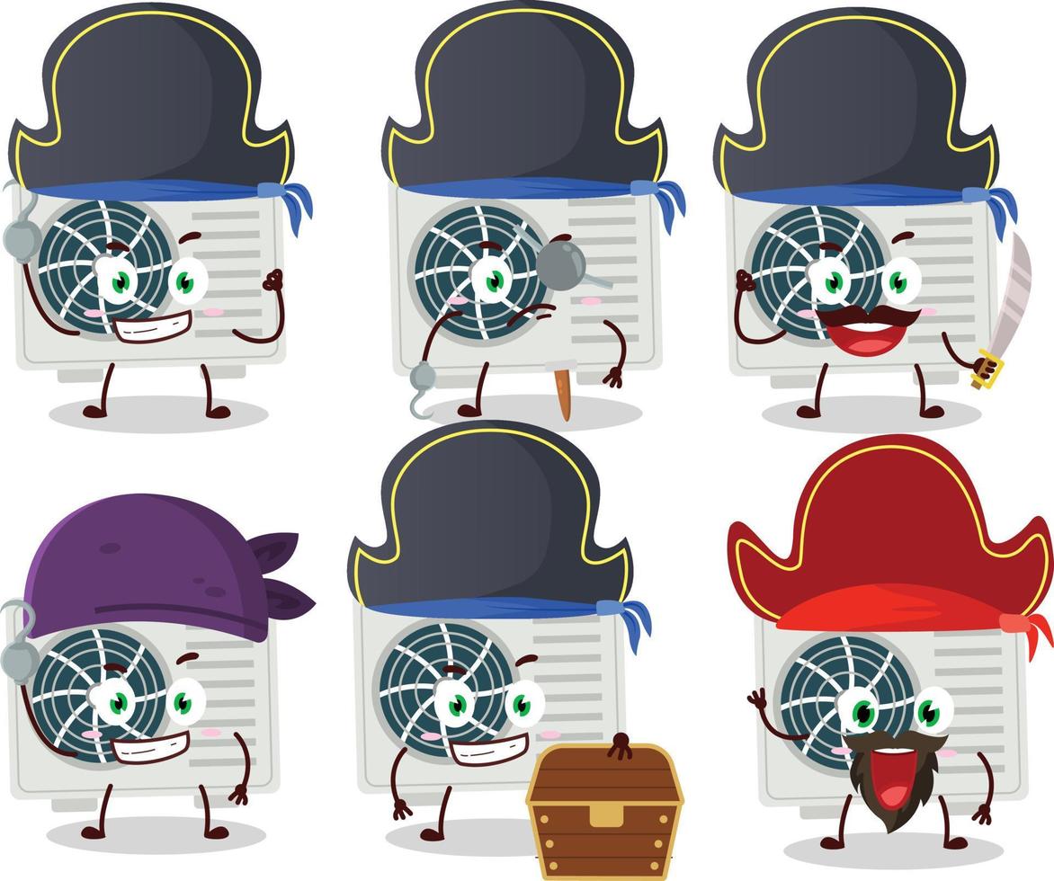 dibujos animados personaje de aire acondicionador con varios piratas emoticones vector